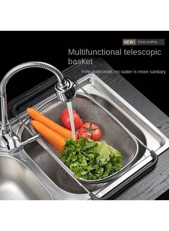 Stainless Steel Sink Strainer Basket Adjustable Draining Rack For Vegetables Fruits - Image 5